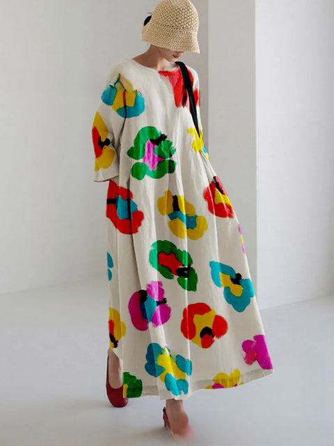 Loose crew neck fashion high-end long-sleeved printed dress m301054