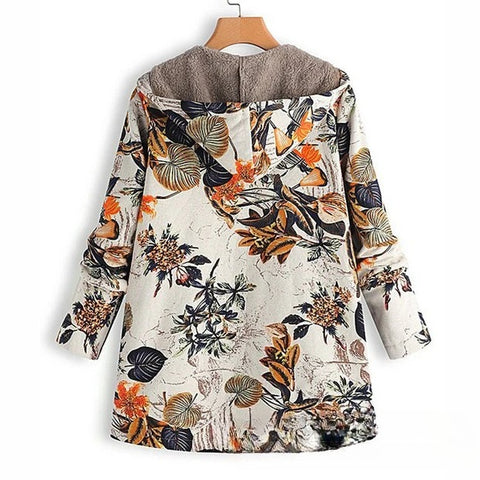 New women's clothing su leaf print hooded long-sleeved retro coat m301623
