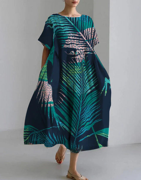 Women's loose crew neck fashion high-end short-sleeved printed dress m301052