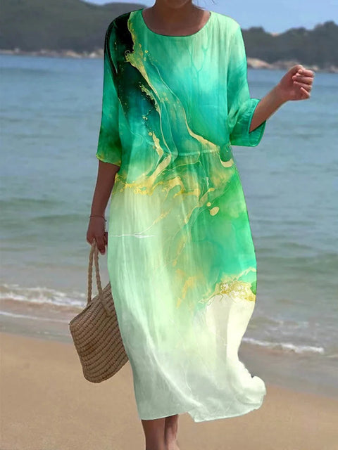 Loose Crew Neck Fashion Premium Long Sleeve Printed Dress m301045