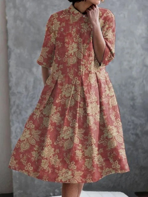 Robe chemise courte en chanvre élastique, motif floral japonais, style vacances, jupe pendule m303187