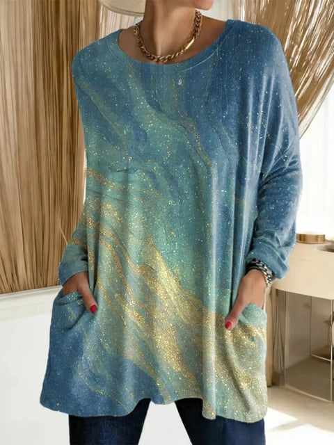 T-shirt pull à manches longues et col rond pour femme, imprimé en 3D, m303192