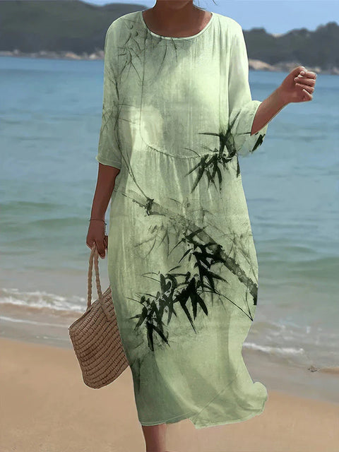 Loose Crew Neck Fashion Premium Long Sleeve Printed Dress m301045