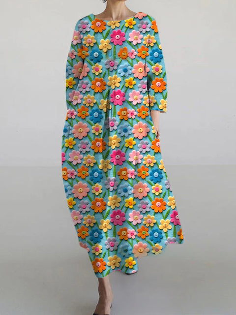 Women's loose crew neck fashion high-end long-sleeved printed dress m301049