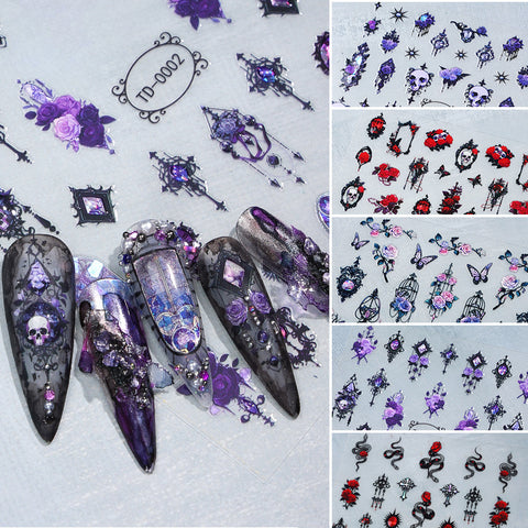 Zhengxiang Diablo Rose Gothic Soft Gel Decal 5d Nail Art Sticker Embossed Nail Sticker m3331199