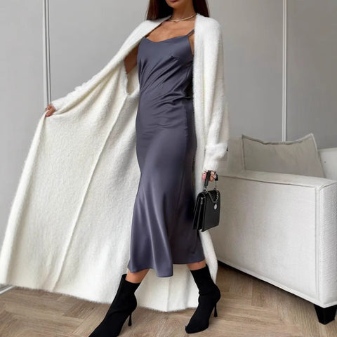Imitation mink white knitted sweater cardigan coat women's autumn and winter loose plush fluffy long cardigan m301599
