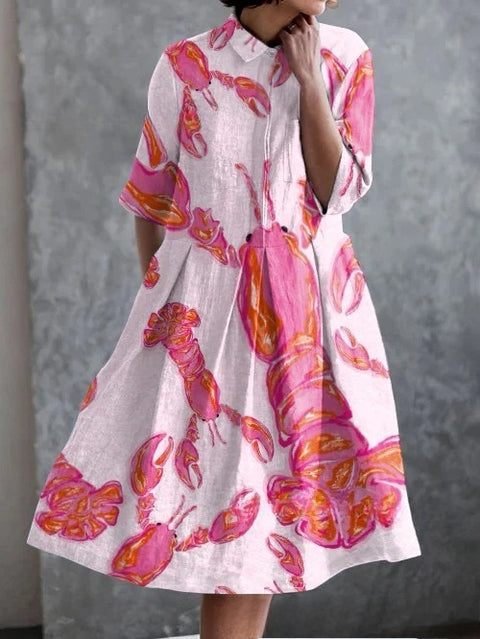 Robe chemise courte en chanvre élastique, motif floral japonais, style vacances, jupe pendule m303187
