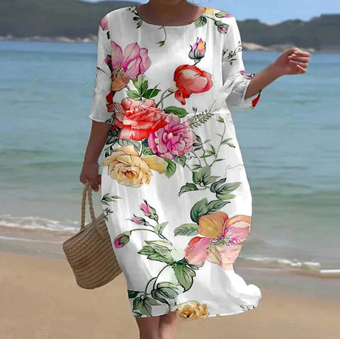 Loose Crew Neck Fashion Premium Long Sleeve Printed Dress m301045