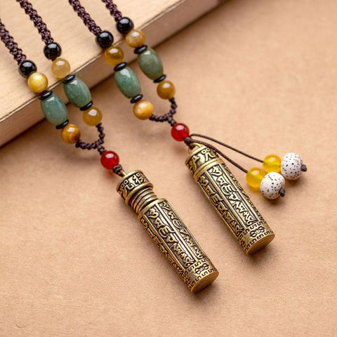 Can be opened to pack things Brass retro scripture necklace sweater chain pendant versatile Tibetan pendant m3331270