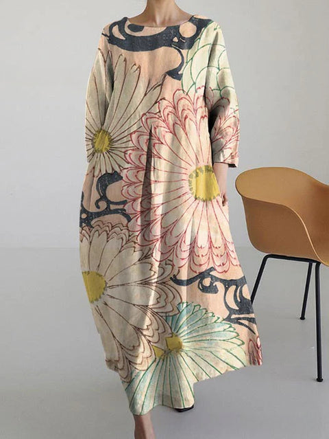 Loose Crew Neck Fashion Long Sleeve Printed Dress m301072