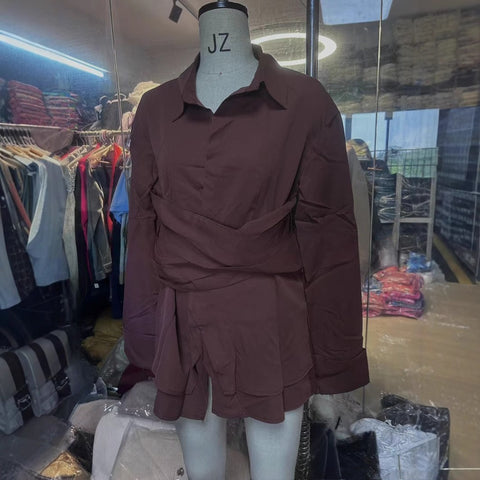 Temperament commuting pleated waist mature waist design long sleeve elegant shirt m302090