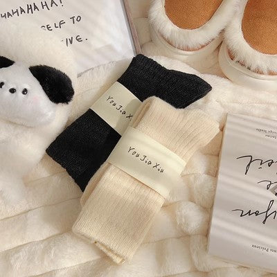 Solid color vertical plush socks, children's mid length socks, autumn and winter plush and thickened warmth, Japanese style plush socks, winter long socks, m1915010473