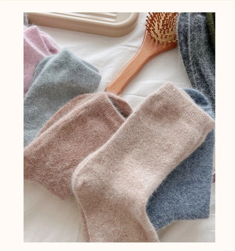 Rabbit wool socks, children's mid tube socks, solid color cashmere pile socks m1915010460