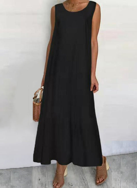 Solid Tunic Round Neckline Maxi Shift Dress m161503456 (5593877)