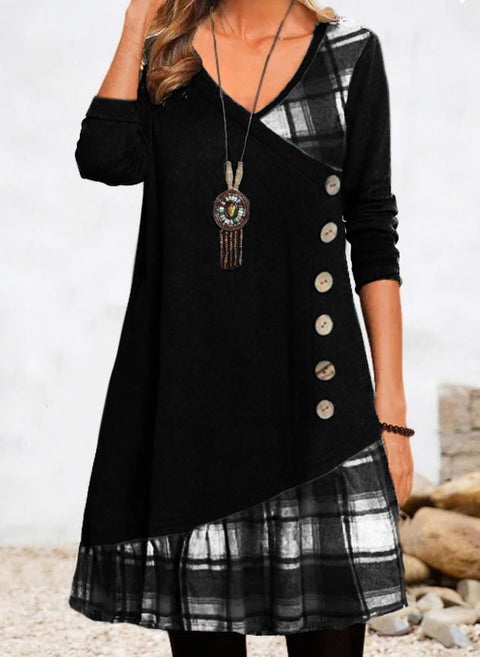 Solid V Neckline Long Sleeve Knee Length A line Dress m161513101 (5829699)