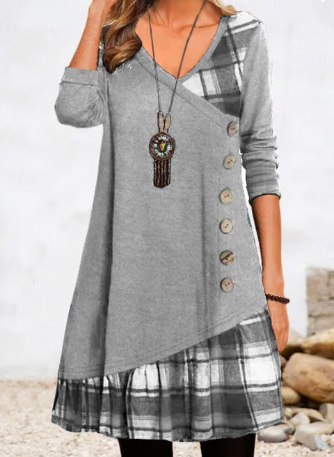 Solid V Neckline Long Sleeve Knee Length A line Dress m161513101 (5829699)