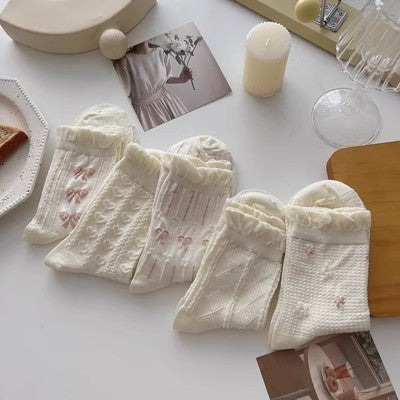 White lace socks, children's mid length socks m1915010461