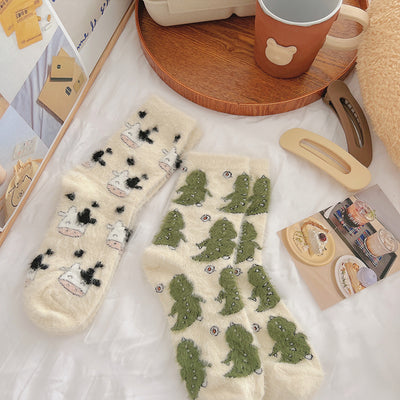 Cartoon mink wool socks for children in autumn and winter with plush thickened warm cute fur home floor socks m1915010440