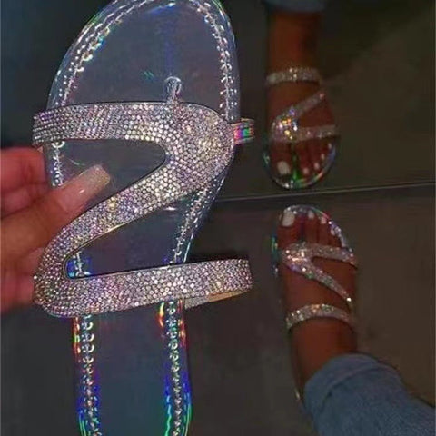 Diamond sandals summer flat bottomed casual open toe Roman women's slippers m1915010640