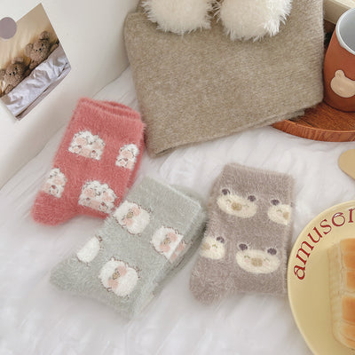 Cartoon mink wool socks for children in autumn and winter with plush thickened warm cute fur home floor socks m1915010440