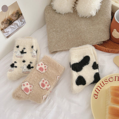 Cartoon mink wool socks for children in autumn and winter with plush thickened warm cute fur home floor socks m1915010440