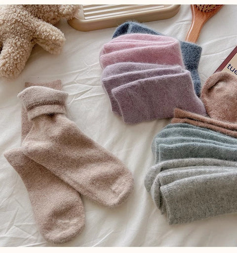 Rabbit wool socks, children's mid tube socks, solid color cashmere pile socks m1915010460