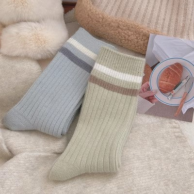 Striped plush socks, pure cotton thickened warm long socks m1915010462