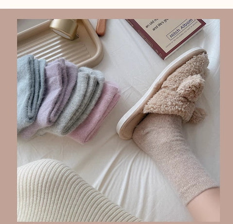 Rabbit wool socks, children's mid tube socks, solid color cashmere pile socks m1915010460
